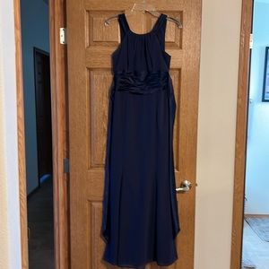 Navy bridesmaid gown with purse